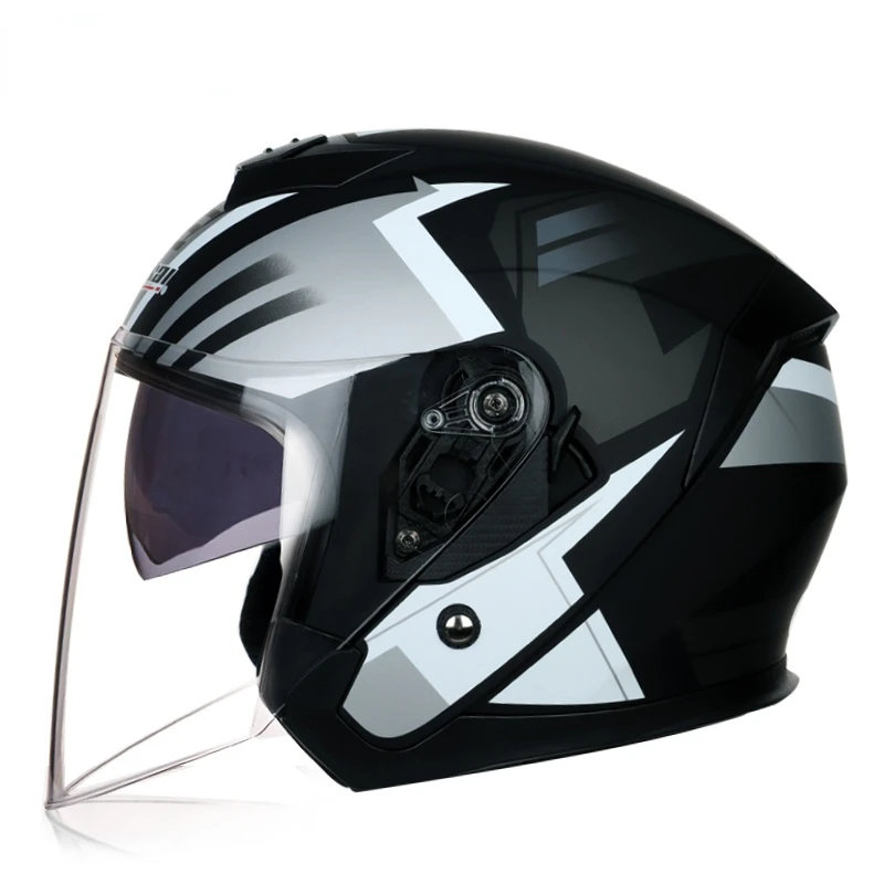 JIEKAI Double Lens Half Face Motorcycle Helmet with Built-in Retractable Black Mirror Men and Women Motorbike Helmet Moto Casco