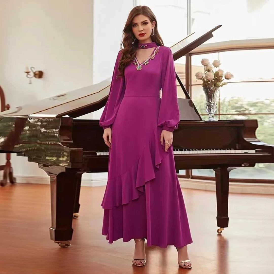 

Платье для выпускного вечера с V-образным вырезом и длинными рукавами