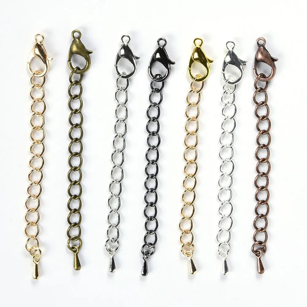 20pcs/lot 65-90mm Tone Extended Extension Tail Chain Lobster Clasps Connector for DIY Jewelry Making Findings Bracelet Necklace