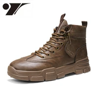 retro fashion boots high top comfortable platform leather boots new height increasing leisure mens boots durable lace up