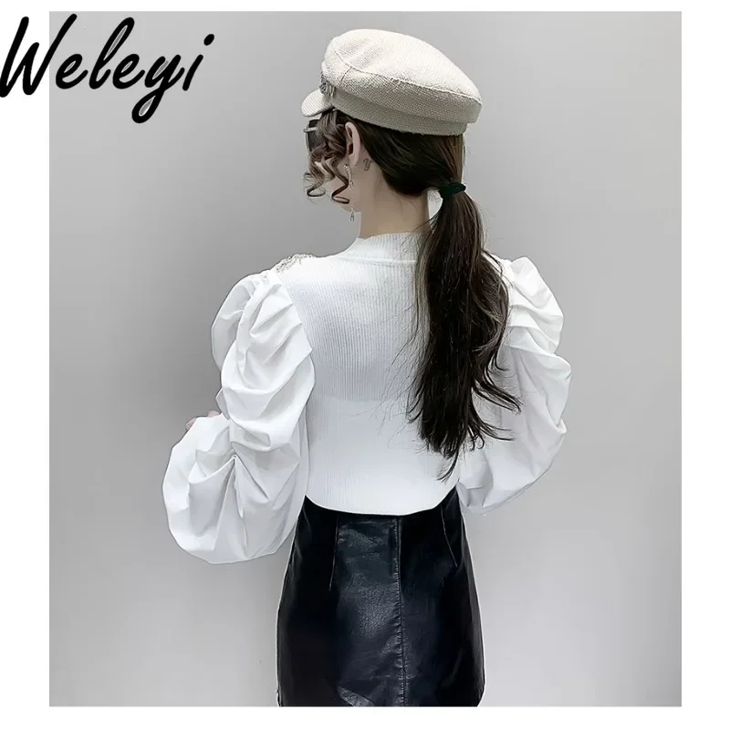 Женские топы Kawaii и блузки новые осенние рукава-фонарики Poleras тяжелые