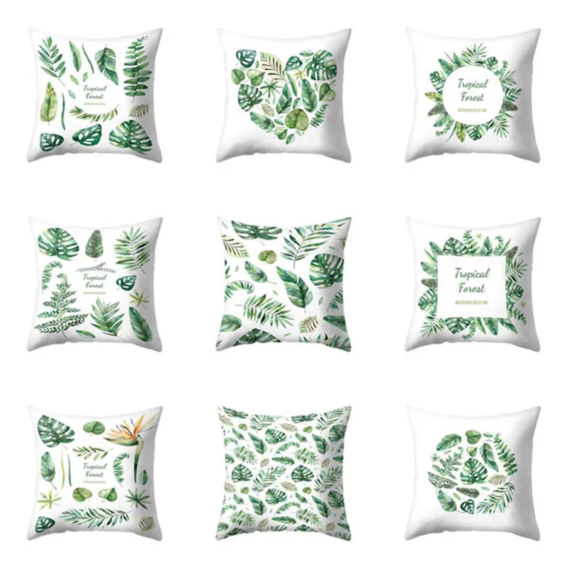 

Home Summer Tropical Decoration Print Leaf Cushion Green Plant Printing Throw Pillow for Sofa Home Decorative Pillowcase