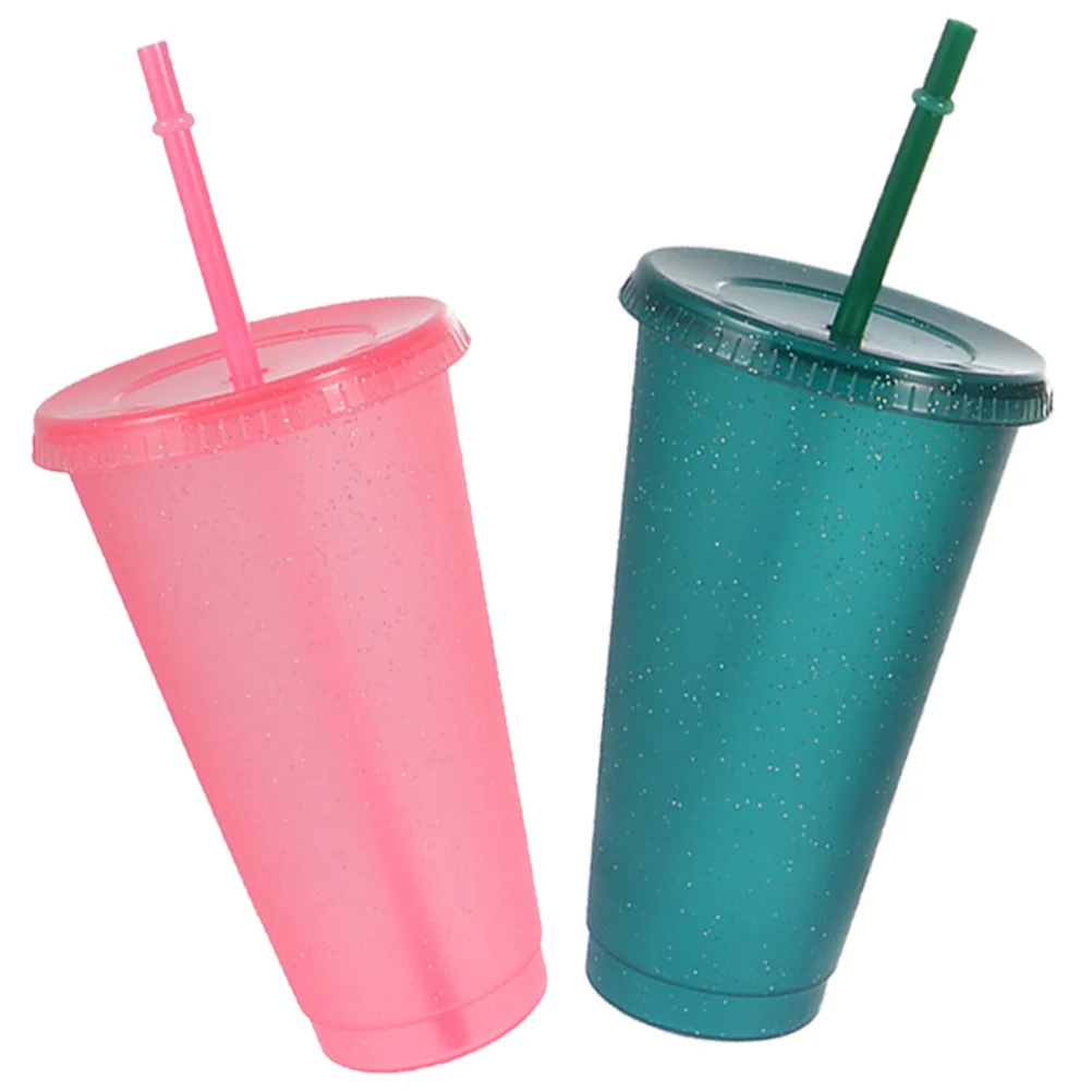 

2pcs Glitter Straw Drinking Cups Reusable Leak-proof Travel Drink Cups Home Supplies