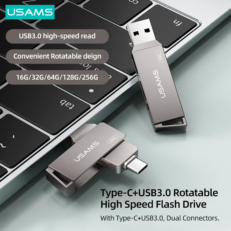 USAMS OTG 2 в 1 Type C USB 3,0 высокоскоростные флэш-накопители 16G 32GB 64GB 128GB 256G Pendrive USB ключ для телефона, планшета, ноутбука