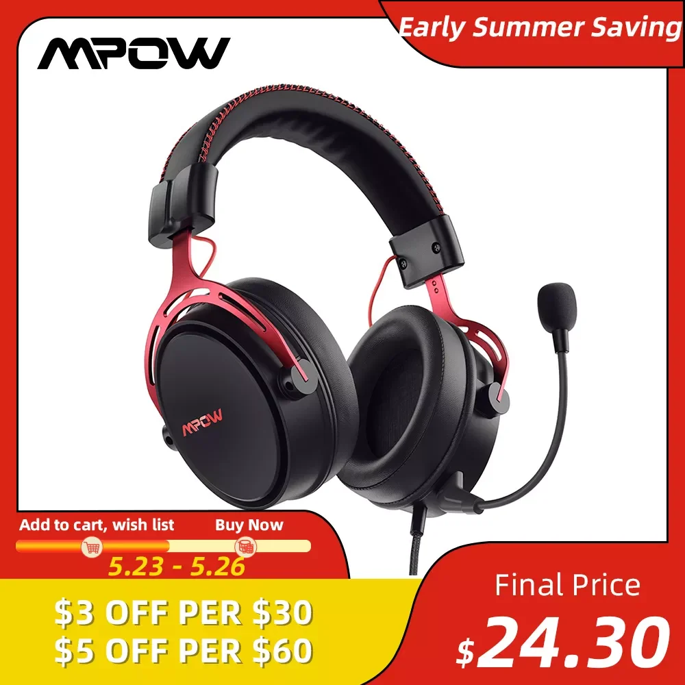 

Mpow/Soulsens Air SE PS4 Gaming Headset 3D Surround Sound Wired Headphones with Noise Cancelling Mic for PS4 PS5 Xbox One Switch