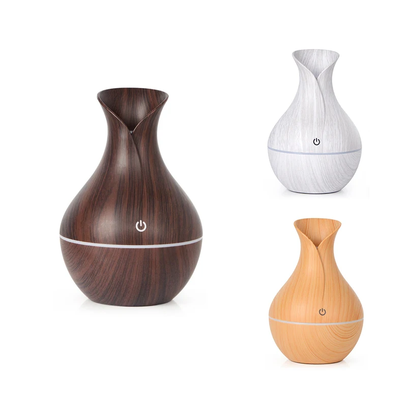 

Electric Air Humidifier Essential Aroma Oil Diffuser Ultrasonic 130Ml Wood Grain Humidifier USB Mist Maker LED Light