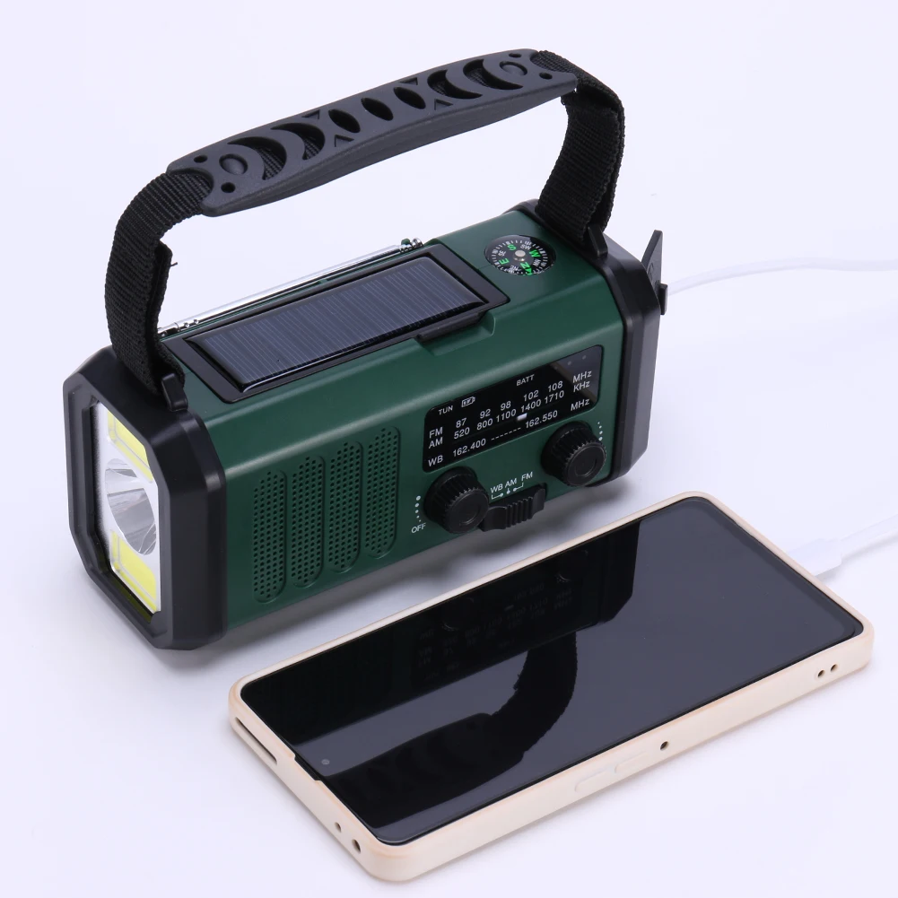 

LED Emergency Power Bank AM/FM/WB 10000mAh Emergency Weather Radio Flashlight Reading Lamp Solar Radio Type-C Charging SOS Alarm