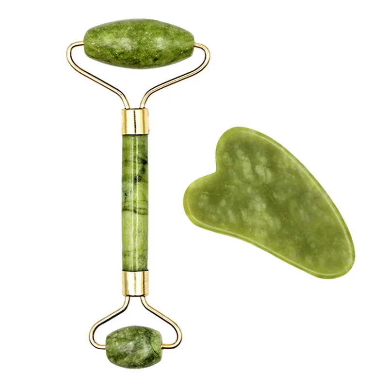 

2pcs Gua Sha Massager Set For Face Care Jade Rollers Natural Stone Beauty Health Skin Scraping Chin Lifting Gouache Massage
