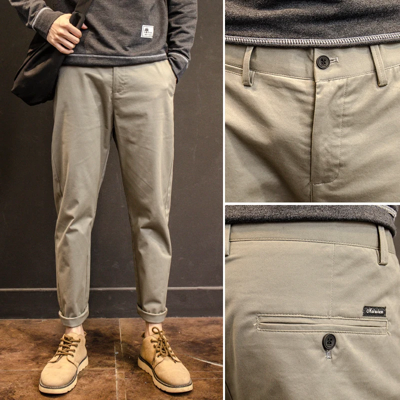 

2022 Spring Autumn Men Fashion Solid Color Casual Pants Mens Straight Full-Length Pants Male High Quality Stretch Trousers S01