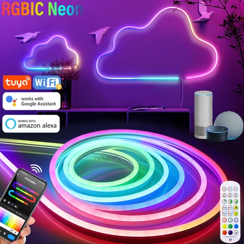 Гибкий неоновый светильник из силикагеля RGBIC, для вечерние «сделай сам», с поддержкой l-светодиодов, Wi-Fi, Smart RGB, неоновый цвет мечты, 2 м, 3 м, 5 м