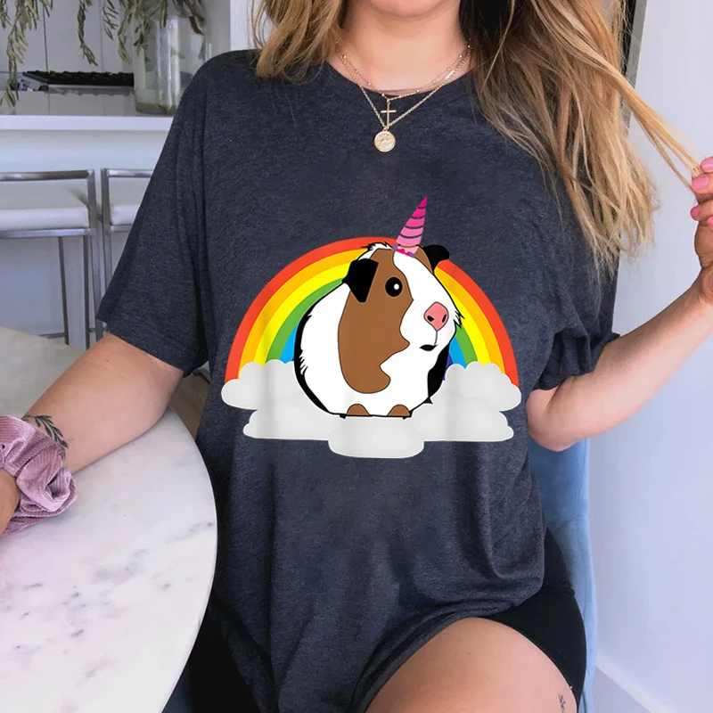 

Unicorn Guinea Pig Clothes Pet Casual Simple Tee Tshirt Fashion Female Tops Mujer Camisetas Rainbow Graphic Ladies T-Shirt