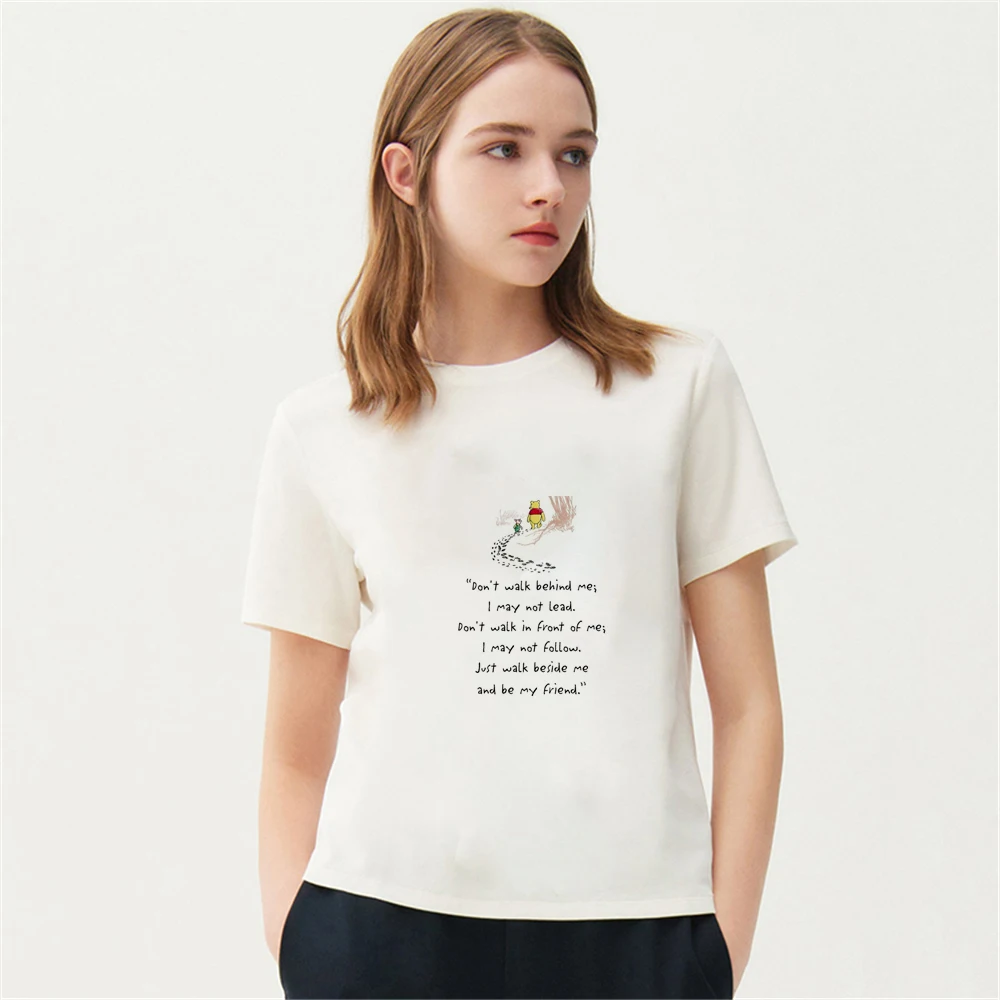 

Summer Disney Women Tshirt Winnie The Pooh Unisex Sweet T-Shirts White Soft Female Short Sleeve O-Neck Tops Base Tee Casual