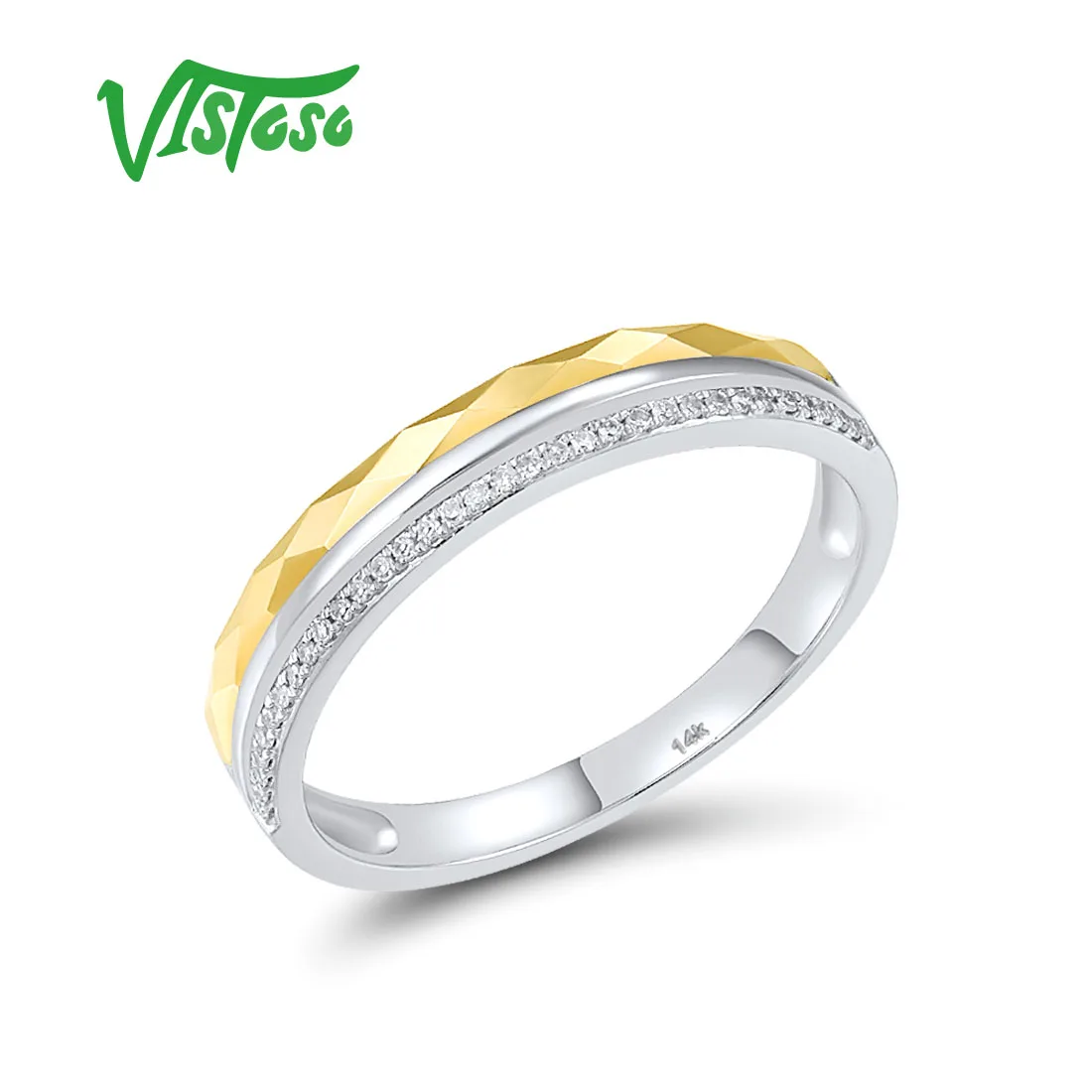 

Женское и мужское двухцветное Золотое кольцо с бриллиантами VISTOSO, 14 к, 585