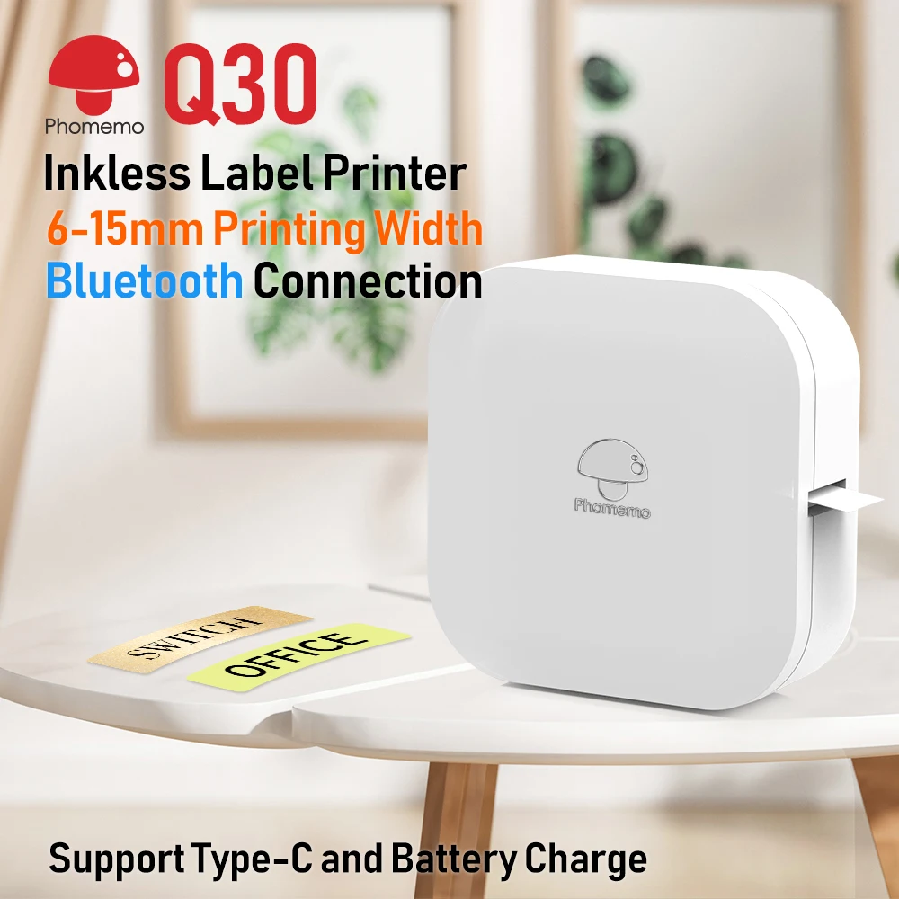 Phomemo Q30 Fabricante de Etiquetas sem Fio Mini Bluetooth Impressora Térmica Portátil Adesivo Etiqueta Máquina Impressora para Escritório em Casa
