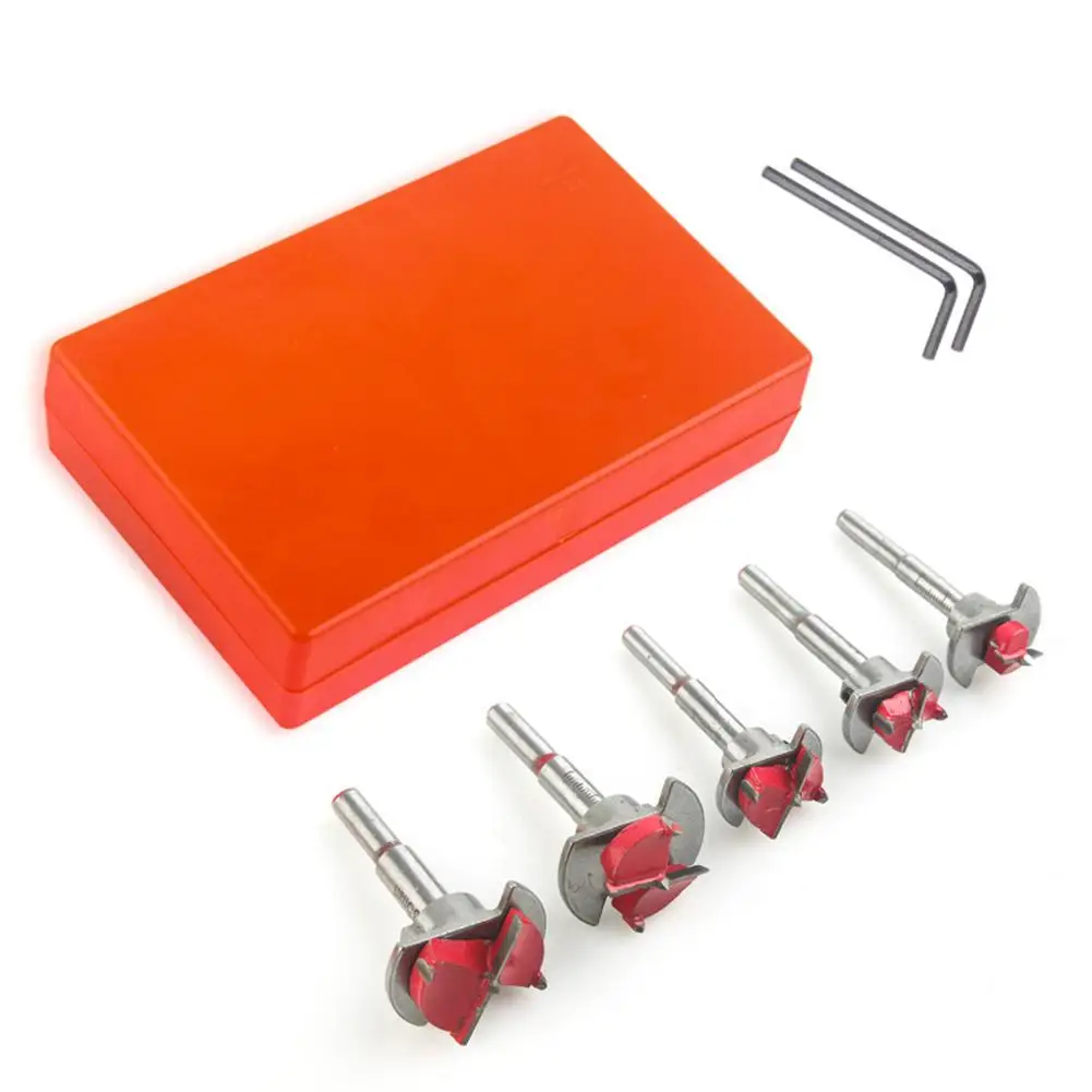 

5 Pcs Bit Set Adjustable Positioning Hole Drilling Kits 15/20/25/30/35mm Hinge Hole Opener Woodworking Tool