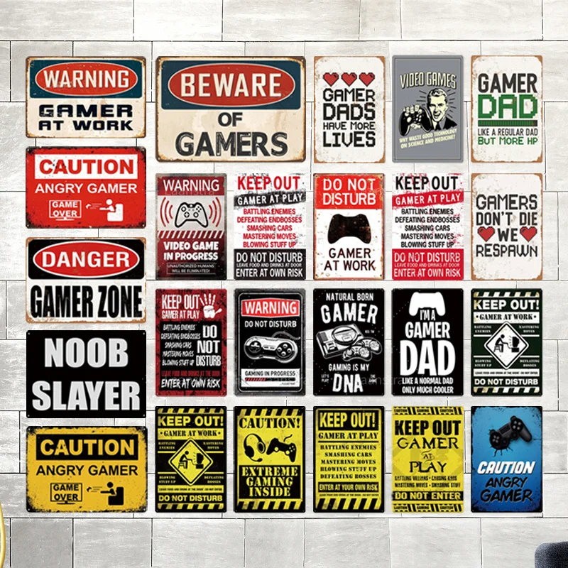 

Game plaque Metal Tin Signs Caution Gamer at Work Retro Poster Wall Decor For House Home Room Alert Plaque decoration poster A1