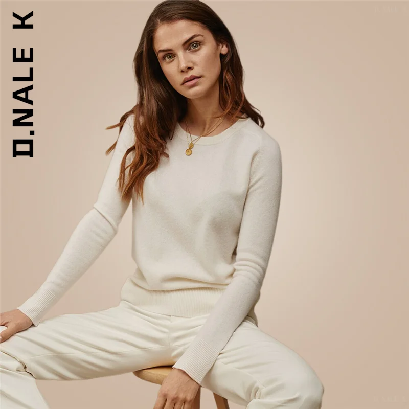 

D.Nale K 2022 woman winter Cashmere sweaters and auntmun knitted Pullovers High Quality Warm Female O-neck Black cheap top