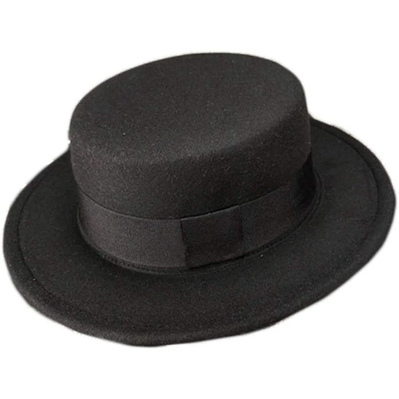 

Autumn And Winter Solid Color Woolen Top Hat Fashion All-Match Flat Brim Hat