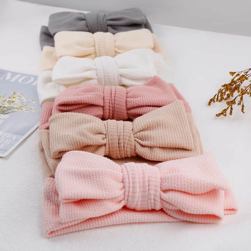 

24Pcs/Lot Large Double Layers Knowbow Headband Baby Cotton HeadWraps Kid Ribbed Turban Cildren Kid's Photo Props Headwear