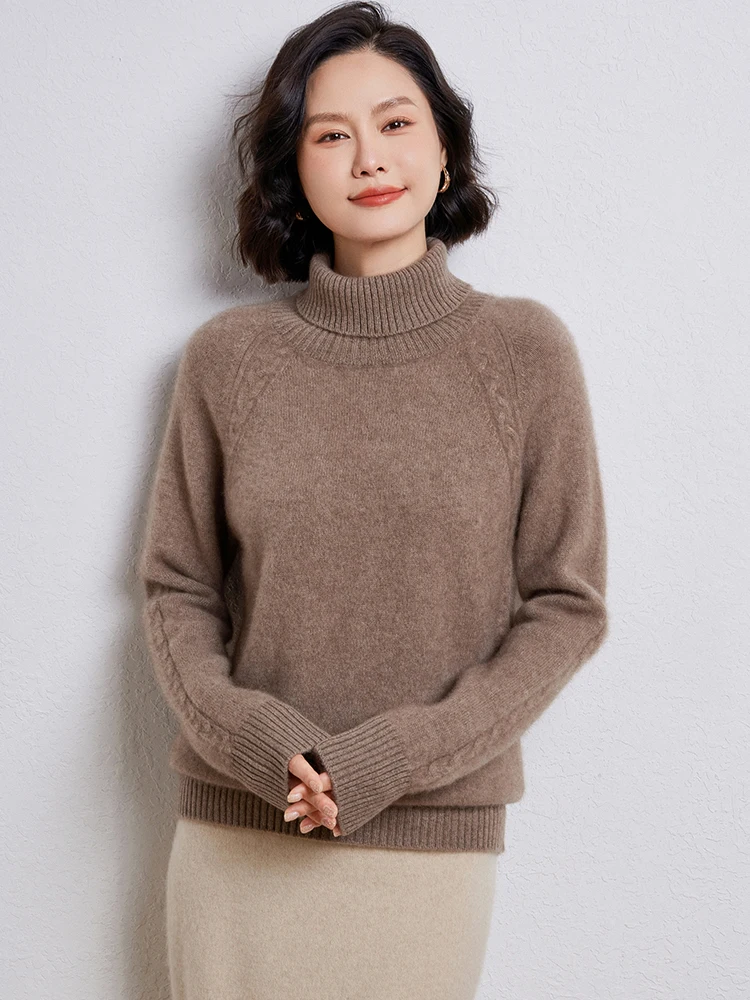 Женский вязаный пуловер с воротником-хомутом из 100% чистой шерсти