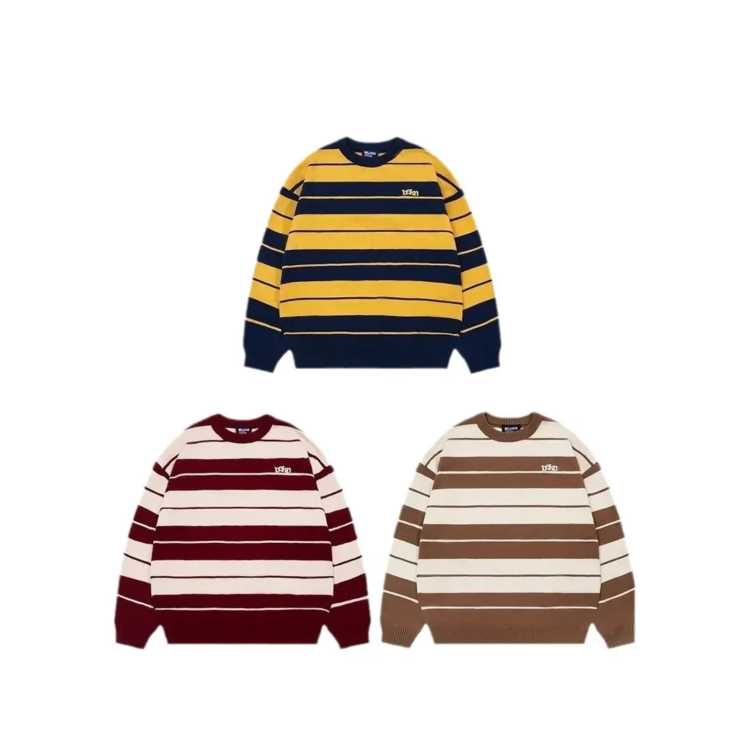 Japanese Style Warm Anti-Cold Sweater For Men And Women Couple Same Model Knitted Top Round Neck Casual Striped Lazy Woolen Jack