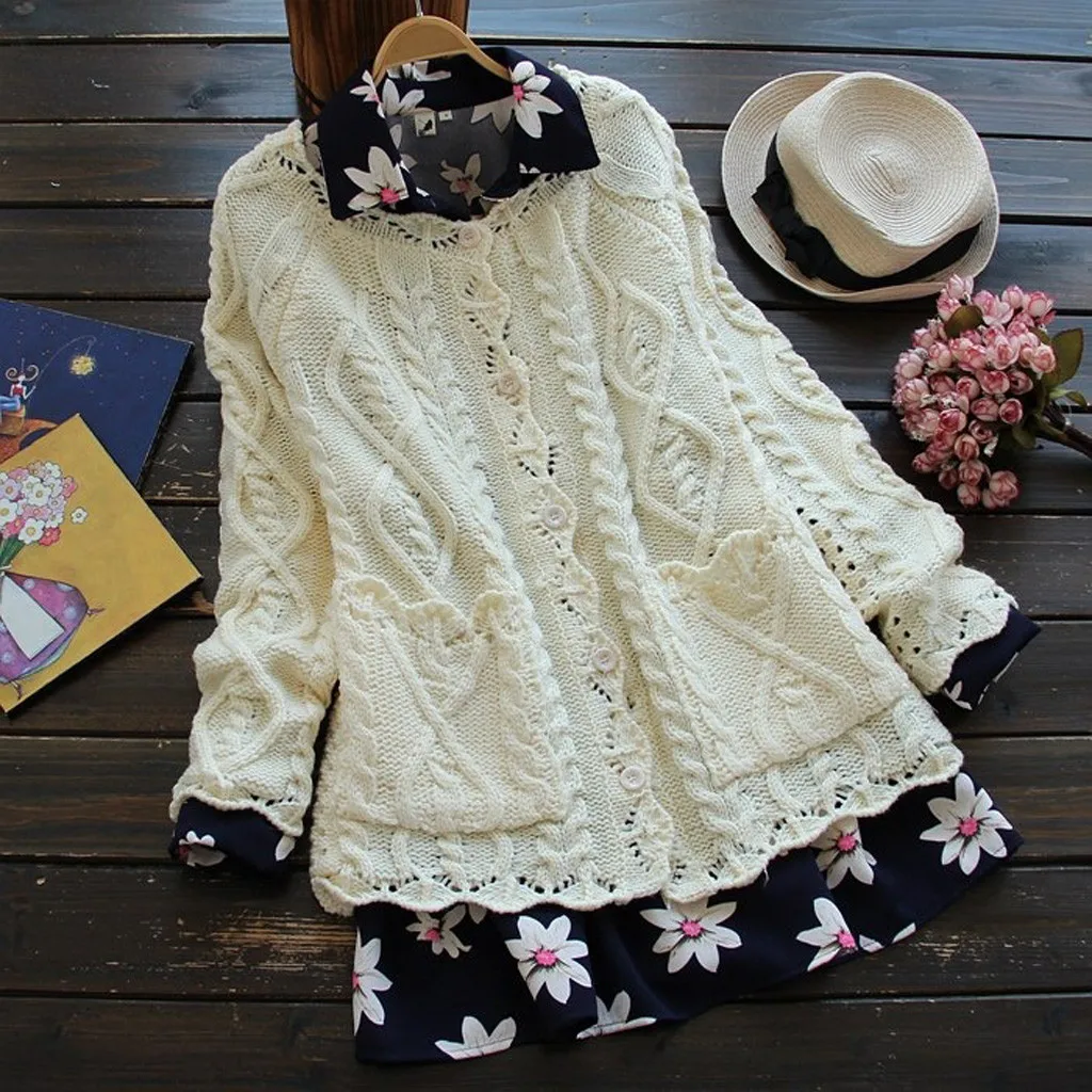 

Womens Cardigan Sweater with Pockets Fleece Fuzzy Faux Jacket Women Sweater Knitted Winter Whimsical Girls And Tan Sweater