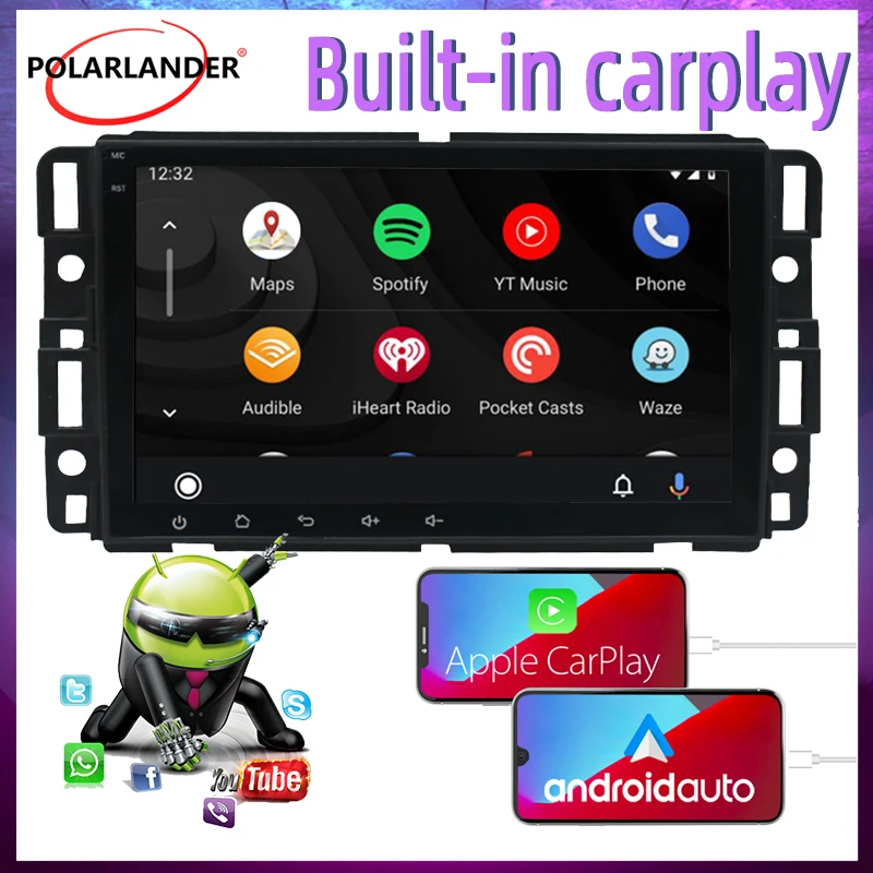 Car Multimedia Player Carplay Android 10 Touch Screen Bluetooth WiFi GPS Navigation 2 Din 8 Inch 1+16G For Chevrolet GMC Buick