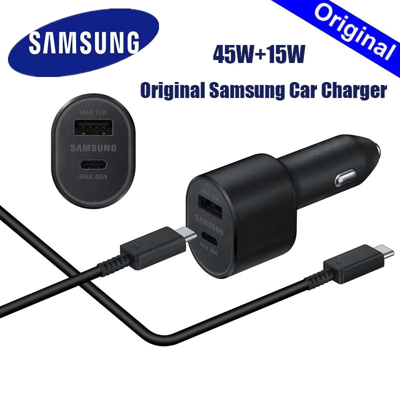 Оригинальное автомобильное зарядное устройство Samsung 45 Вт + 15 QC4.0/3 0 USB Type C PD быстрая