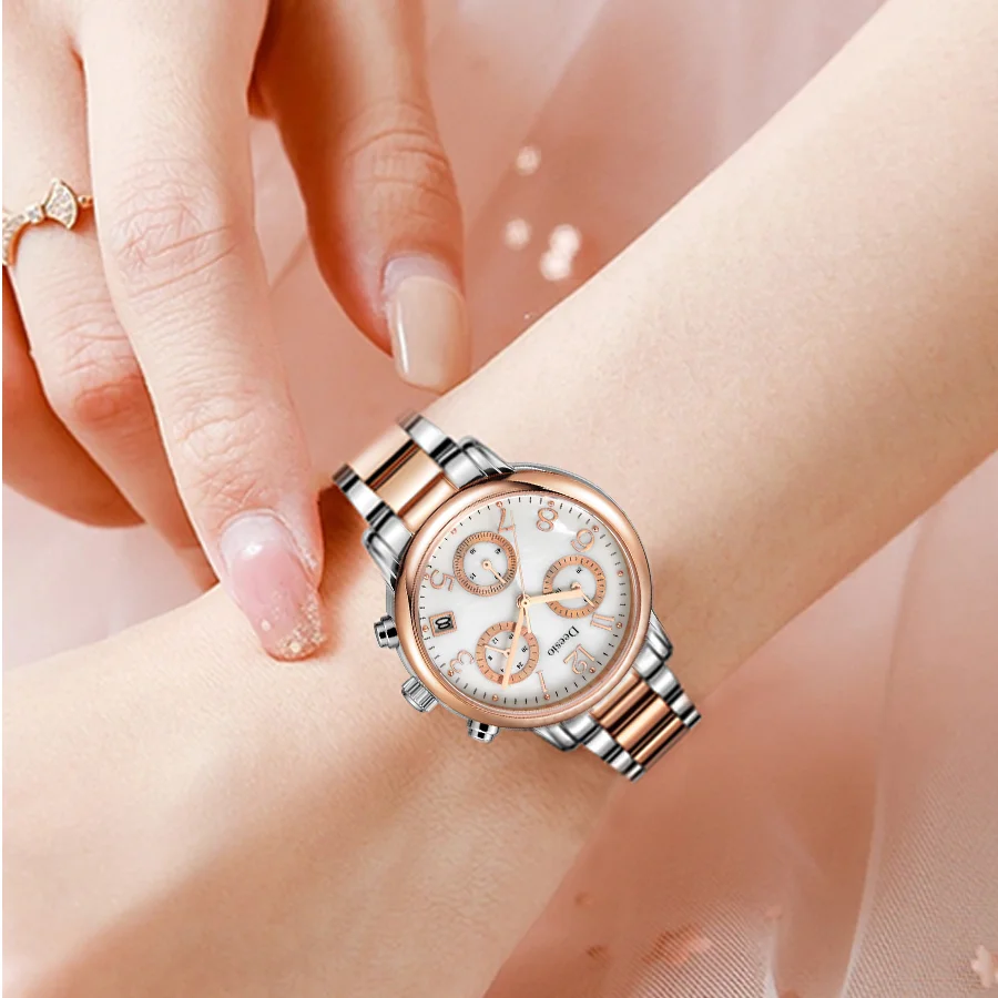 Женские кварцевые часы с календарем водонепроницаемые