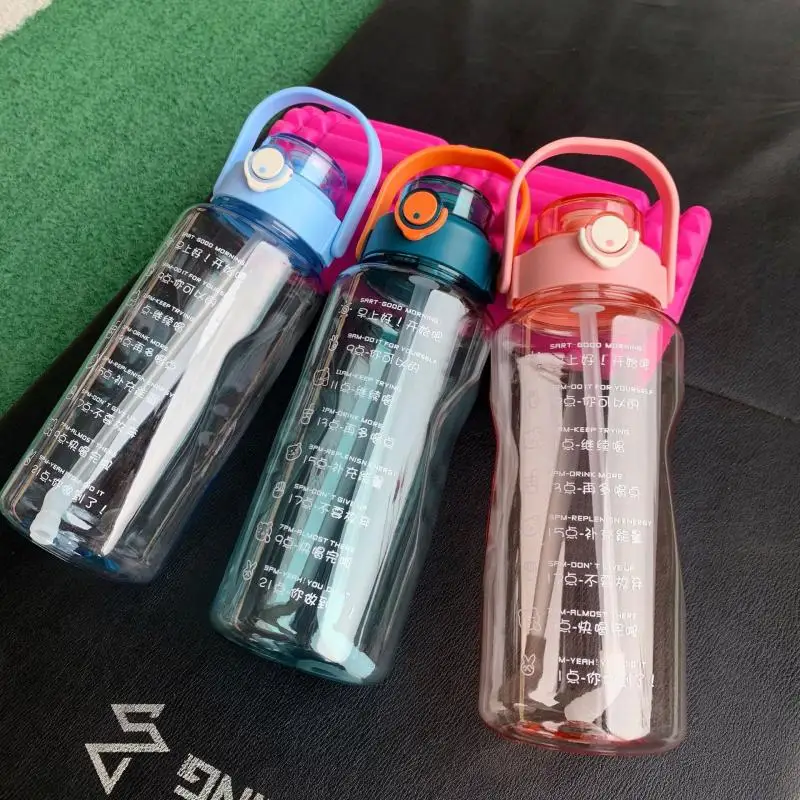 

Large Capacity Mug Outdoor Travel Cup Sports Gym Tumbler Reminder To Drinking 2L Water Bottle With Time Marker Girl Fitness Jugs