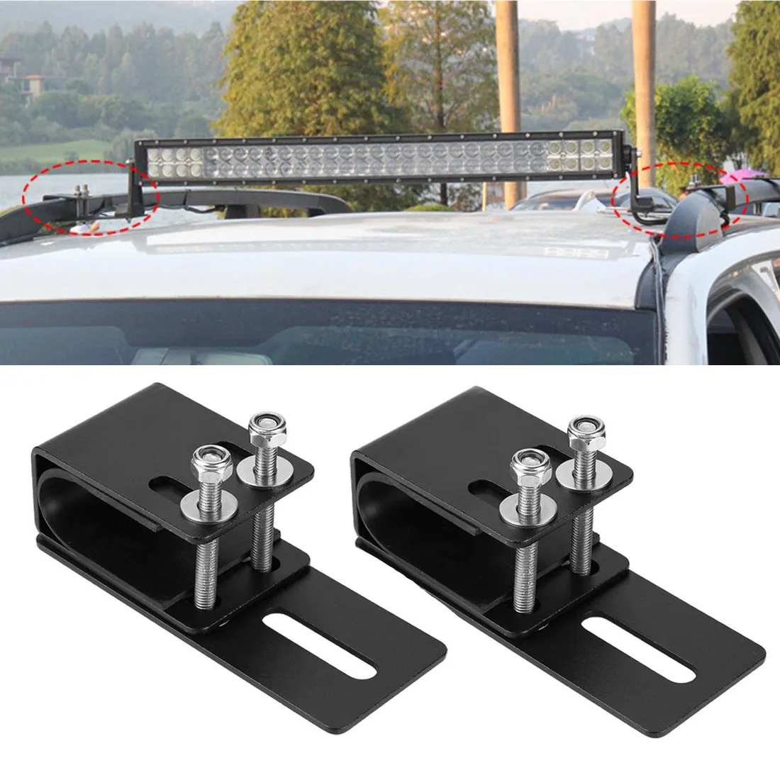 

Car Roof Rack LED Light Bar Bracket SUV Luggage Rack Crossbar Lamp Mounting Holder Clamp