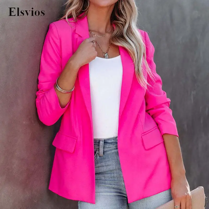 

Elegant Office Ladies Suit Cardigan Spring Fashion Pocket Solid Women Jacket Outwear Autumn Casual Long Sleeve Slim Blazer Coats