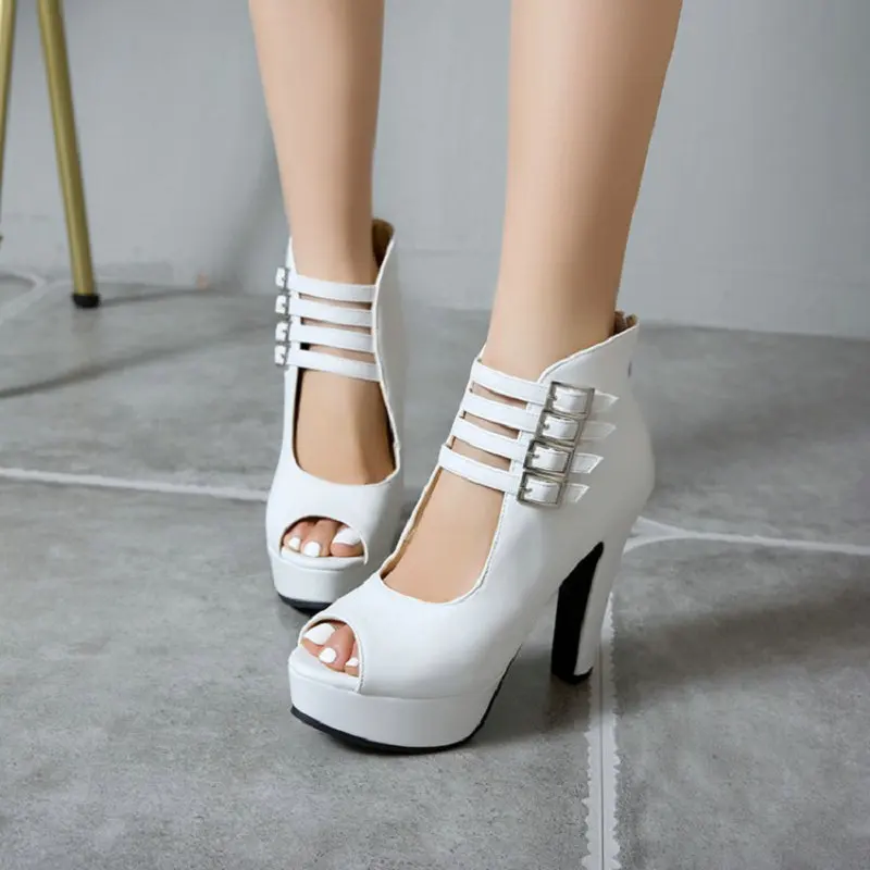 Женские босоножки на высоком каблуке с открытым носком размеры 34-50