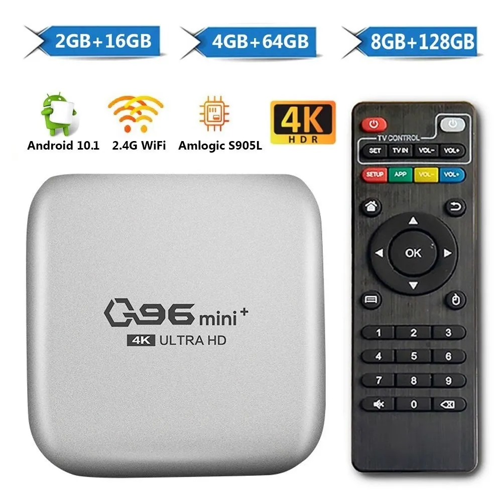

2022 New 8GB+128GB H.265 Media Player Q96 Mini Plus Smart TV Box Android 10.1 Amlogic S905L Quad Core 2.4G WIFI 4K Set Top Box