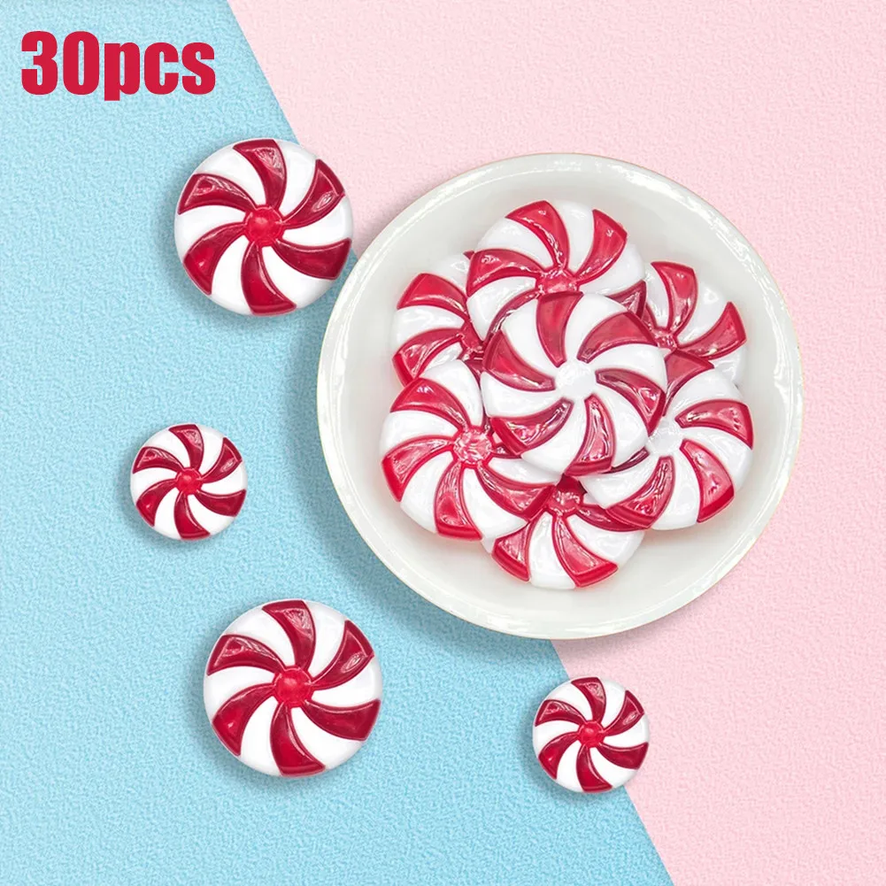 

30PCS 25/35mm Christmas Candy Acrylic Fake Christmas Candy Lollipop Christmas Tree Pendant DIY Home Xmas Decoration