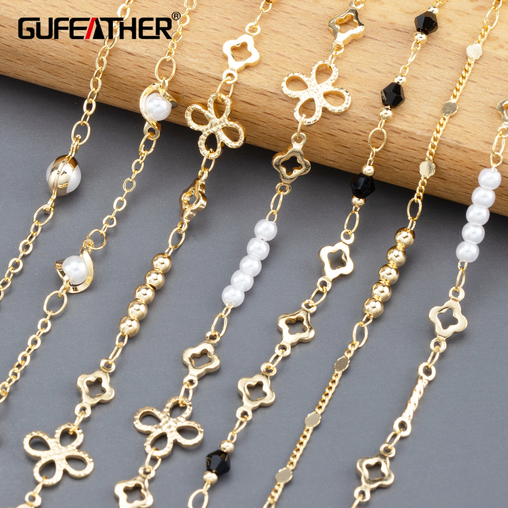 GUFEATHER C281,diy chain,pass REACH,nickel free,18k gold plated,copper,plastic pearl,diy bracelet necklace,jewelry making,1m/lot