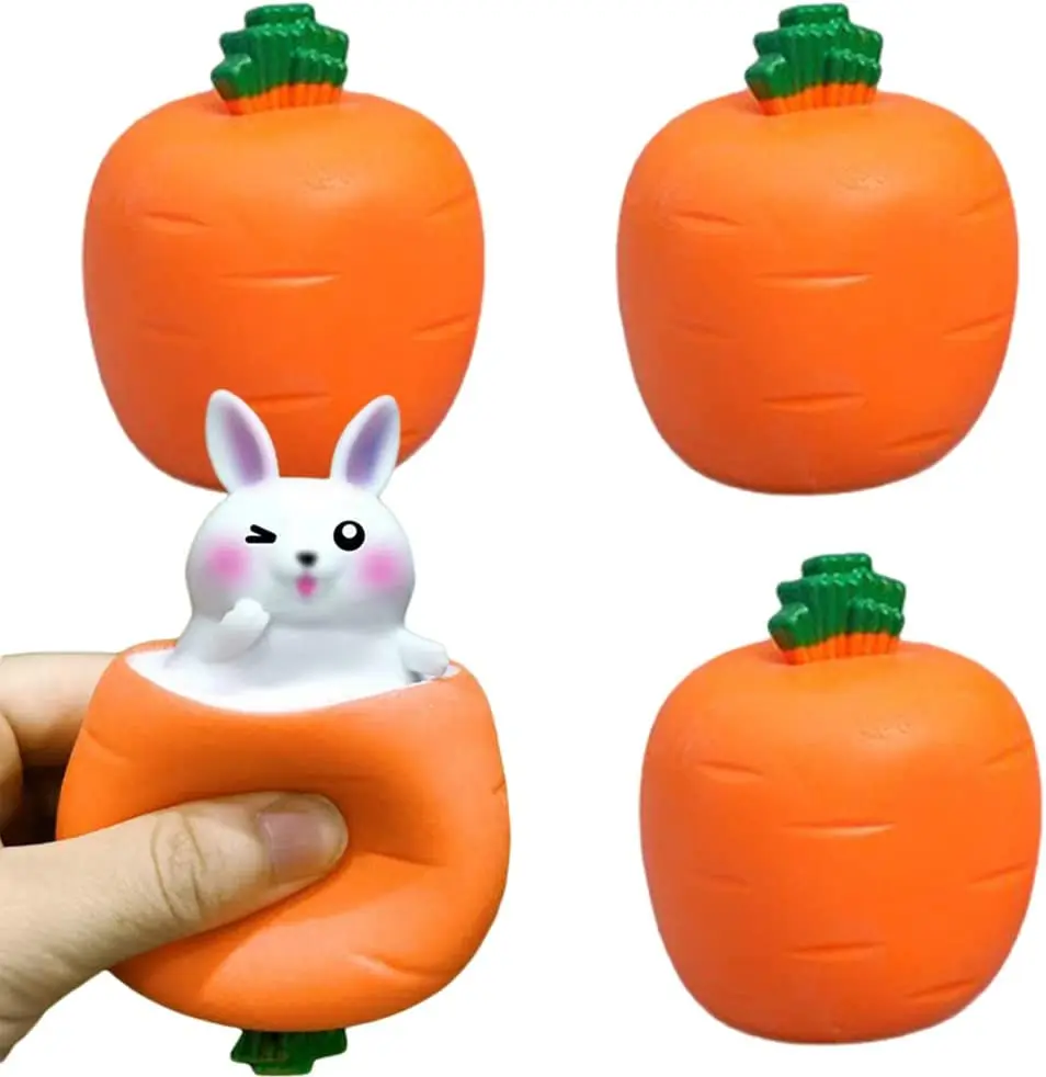 3 PCS Animal Squeeze Toys Carrot Rabbit Fidget Toys Bunny Stress Relief Sensory Toys for Autistic ADHD Easter Party Favors