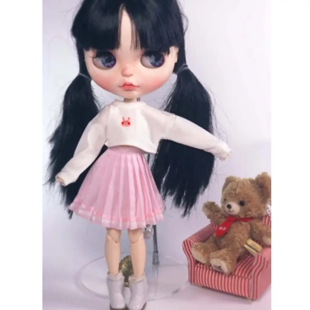 

1/6 Scale Doll Costume, Long Sleeve Crop Top and Pleated Skirt for 27cm , , -Chan, 12 inch Dolls