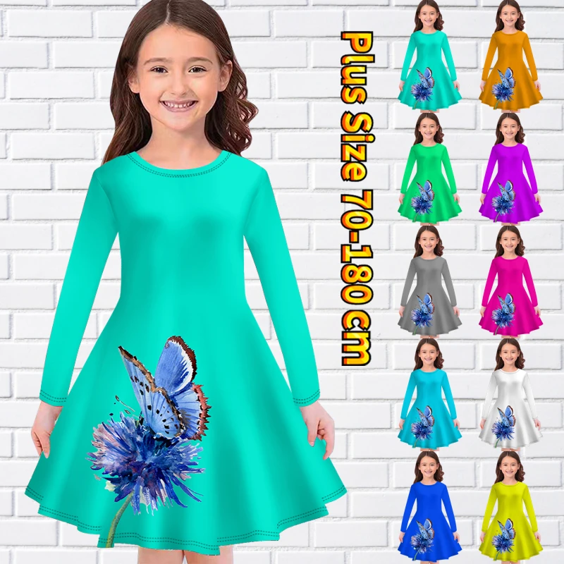 

Осень 2022, свободная юбка принцессы для маленьких девочек в стиле ретро с круглым вырезом, модная юбка до колена с принтом бабочки, повседневная юбка с длинным рукавом