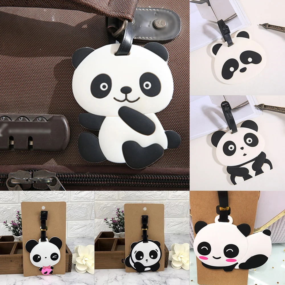 

Cartoon Creative Boarding Pass Suitcase Panda Luggage Tags Design ID Identifier Label Tag Address Holder Travel Accessories