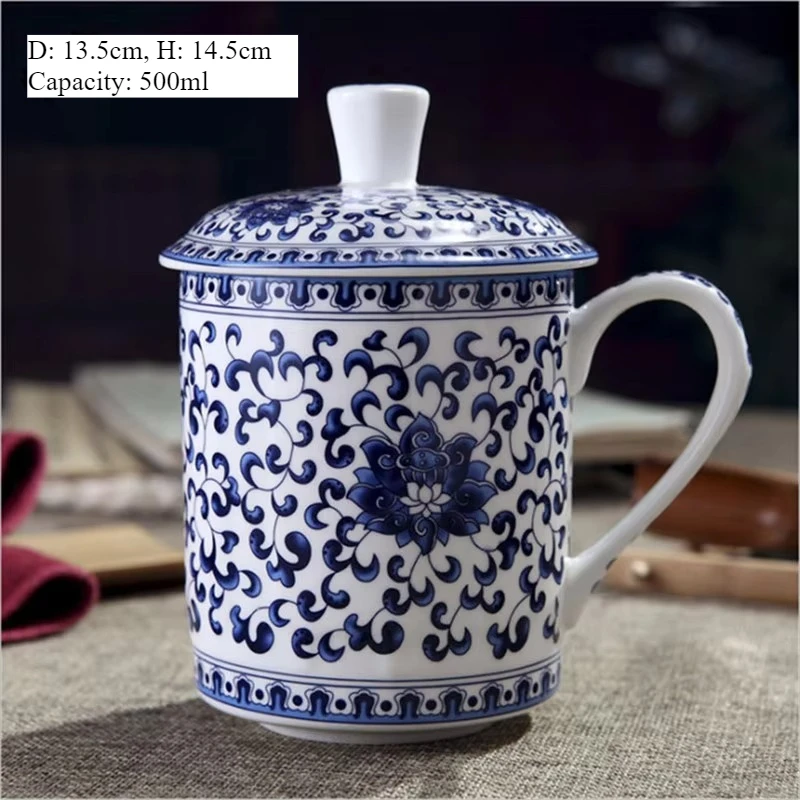 

SJZMICAI Сине-белая фарфоровая кружка с драконом 500 мл