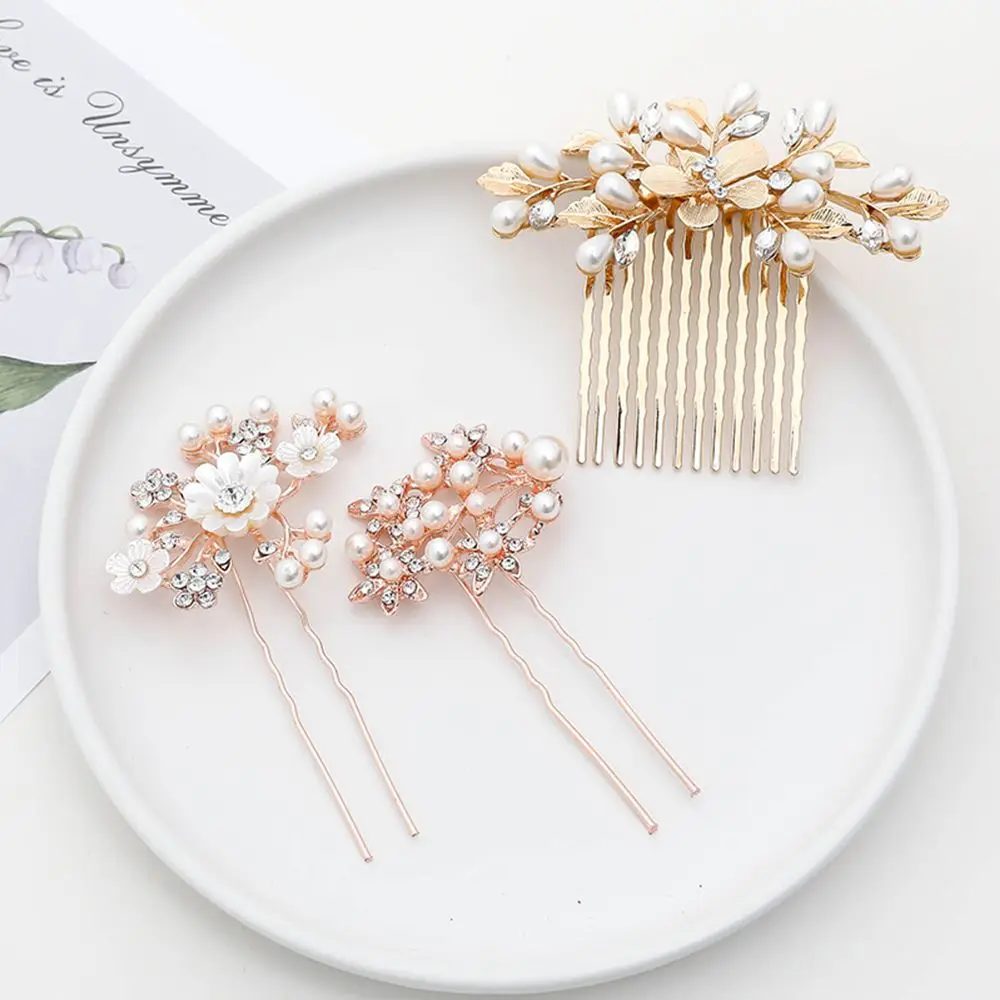 

Simple Flowers Hairpin Women Temperament Korean Style Headwear Five-tooth Hair Comb Rhinestone Hair Stick Hair Accessories