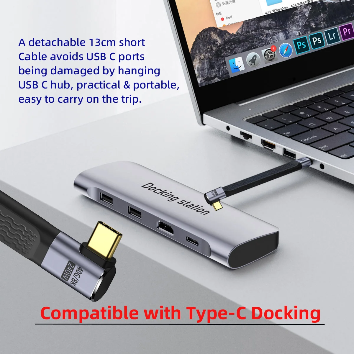 Низкопрофильный угловой прямой угол 240 Вт Type-C стандартный штекер-штекер USB4 40