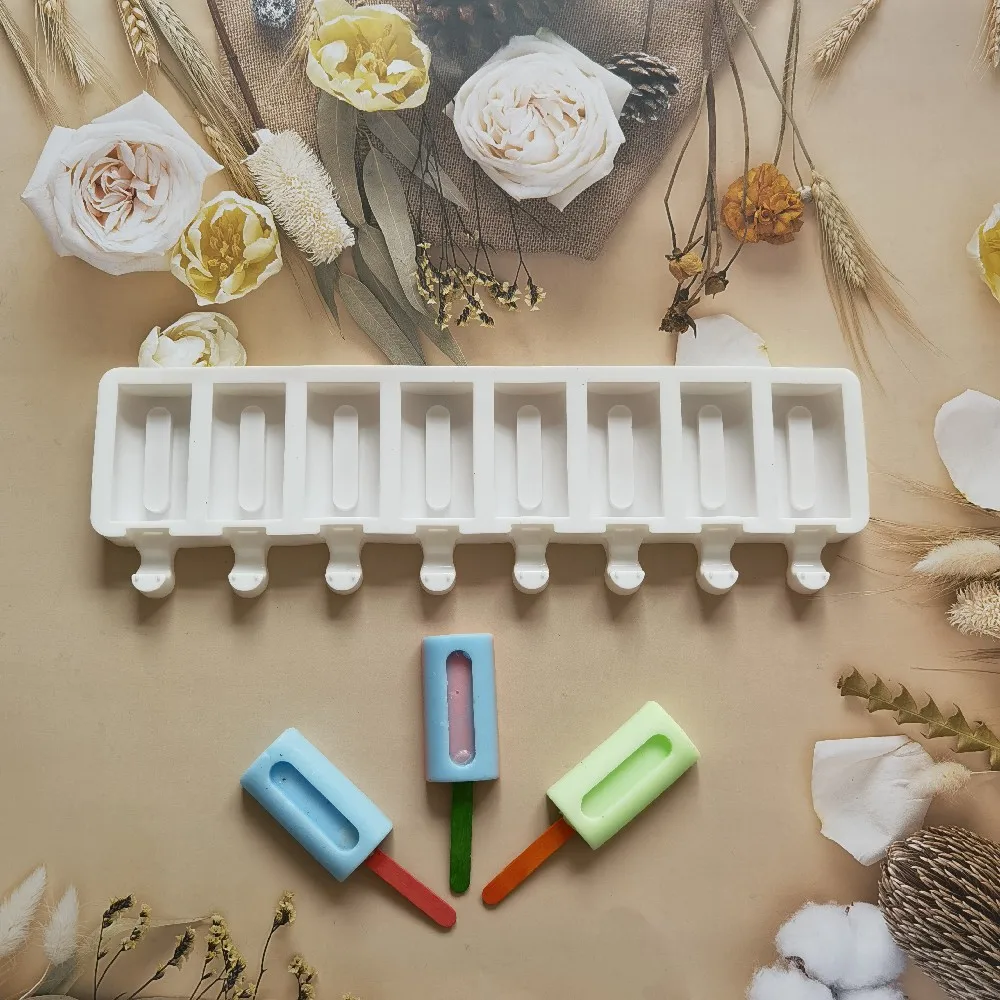 

8-hole rectangular ice cream silicone mold DIY dessert popsicle ice cream mold ice cube making summer party supplies