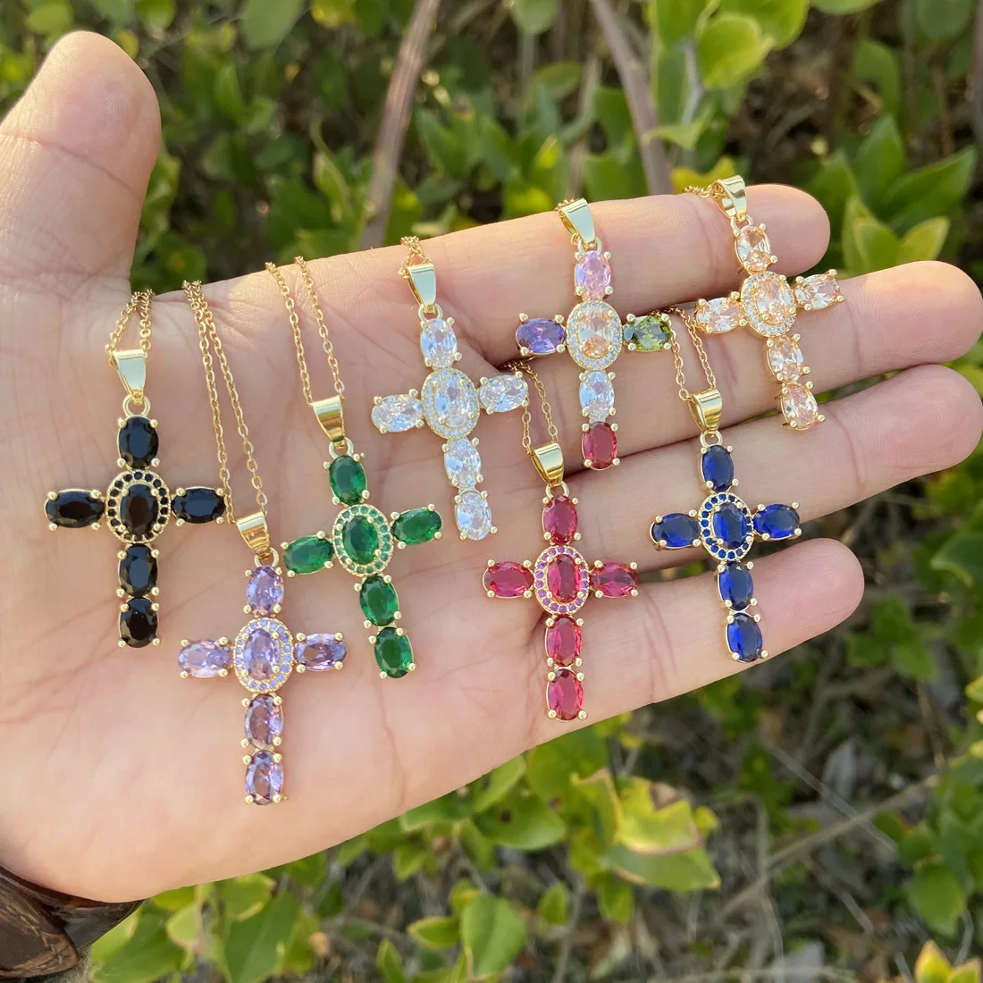 

Fashion Simple Cross Natural Stone Pendant Necklace Women Natural Crystal Stone Cross Stainless Steel Geometric Necklace Jewelry