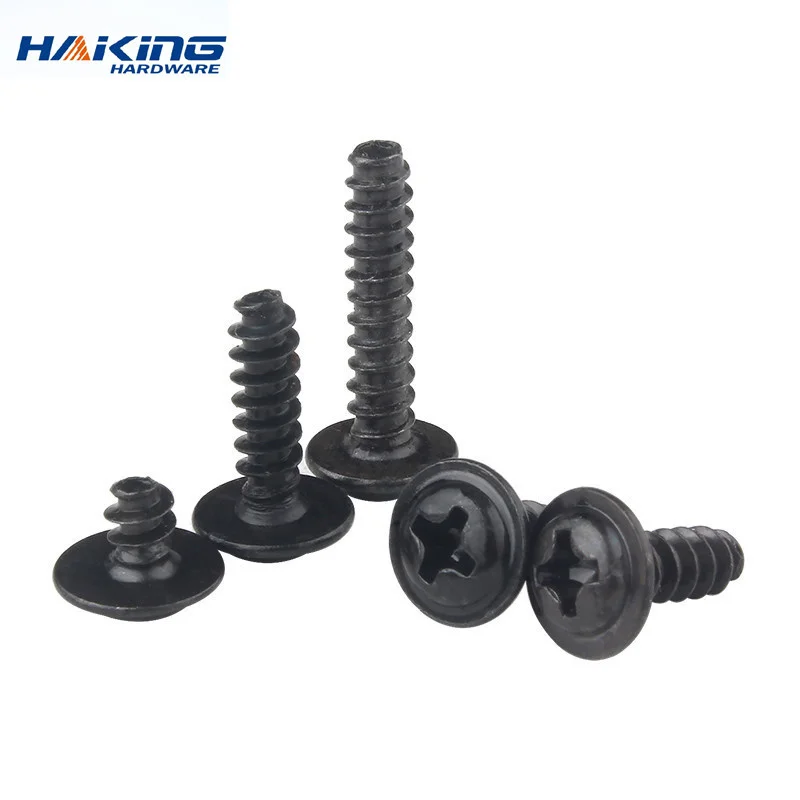 

50/100pcs One Pack Screw PWB Round Head With Washer Self- tapping Screw Black Plated PWB Screw M2 M3
