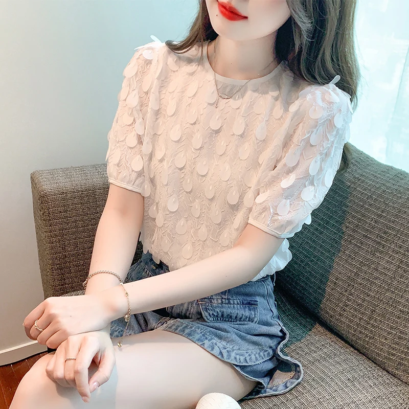 

France style womens tops and blouses New elegant ladies chiffon shirts Spring Summer short sleeve Tops blusa mujer