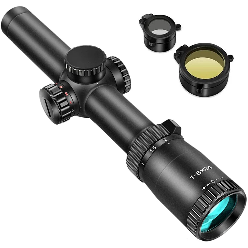 

New 1-6X24E Riflescope Waterproof Dual-Color (Red/Green) Illuminated-Reticle Crosshair Scope Tactical Rifle Scopes for Hunting