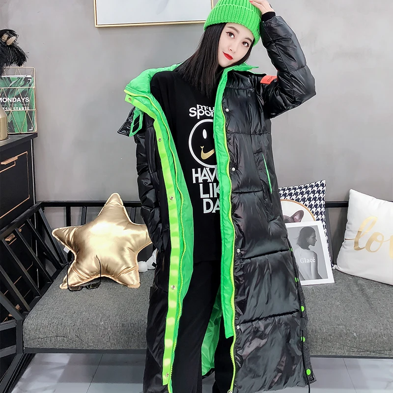 

2022 Winter New Warm Parkas Coat Hooded Down Jacket Women Loose Cotton Long Coats Windproof Rainproof Parka Overcoat Female