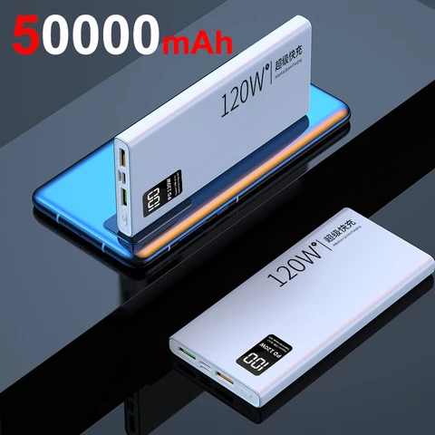 Power Bank 50000 мАч с USB C PD 120 Вт Быстрая зарядка Powerbank Внешний аккумулятор для iPhone Huawei Xiaomi Samsung Poverbank